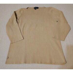 Lauren Ralph Lauren Tan Ribbed Boat Neck 3/4 Sleeve Knit Top XL Beige 15